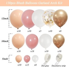 Kit de arco de guirnalda 130 globos rubor,retro rosa,crema,dorado para boda fies
