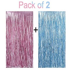 2 Metallic Tinsel Foil Fringe Curtains 3.2 ft x 6.6 ft Baby Shower Gender Reveal