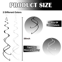 30 PCS Hanging Swirl Decorations Black Silver, Party Streamers Ceiling 24 in