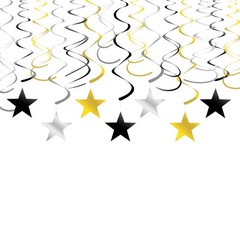 Gold Silver Black Star Swirl Decorations – Hanging Metallic Plastic Streamers…