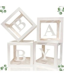 PABUES BABY Balloon Box Set 4pcs White Clear Paper Plastic Baby Shower