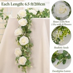 Dolicer 4Pcs 26Ft Artificial Eucalyptus Garlands with Flowers – 8 Roses, Faux…