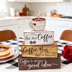 4 Pcs Wooden Coffee Bar Decorations Rustic Coffee Bar Signs for Tiered Tray F…