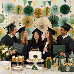 Sage Green Gold Party Decorations, Paper Fans Honeycomb Balls Circle Garlands fo
