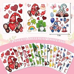 18 Sheets Valentines Window Cling Set St. Patrick’s Easter 4th of July 204 Pcs W