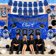 Blue Black Graduation Decorations 2026, Graduation Party Decorations Set with Cl
