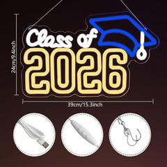 Class of 2026 LED Neon Sign Graduation Party Decor 15.3X9.4 Inch Blue White Warm