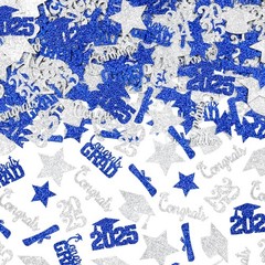 200 PCS 2025 Graduation Confetti Blue And Silver Table Decorations