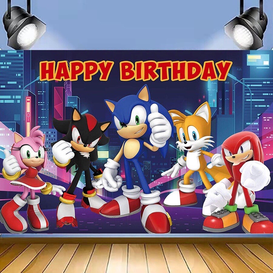 Sonic the Hedgehog Happy Birthday Backdrop 5×3.5ft Birthday Party Decoration