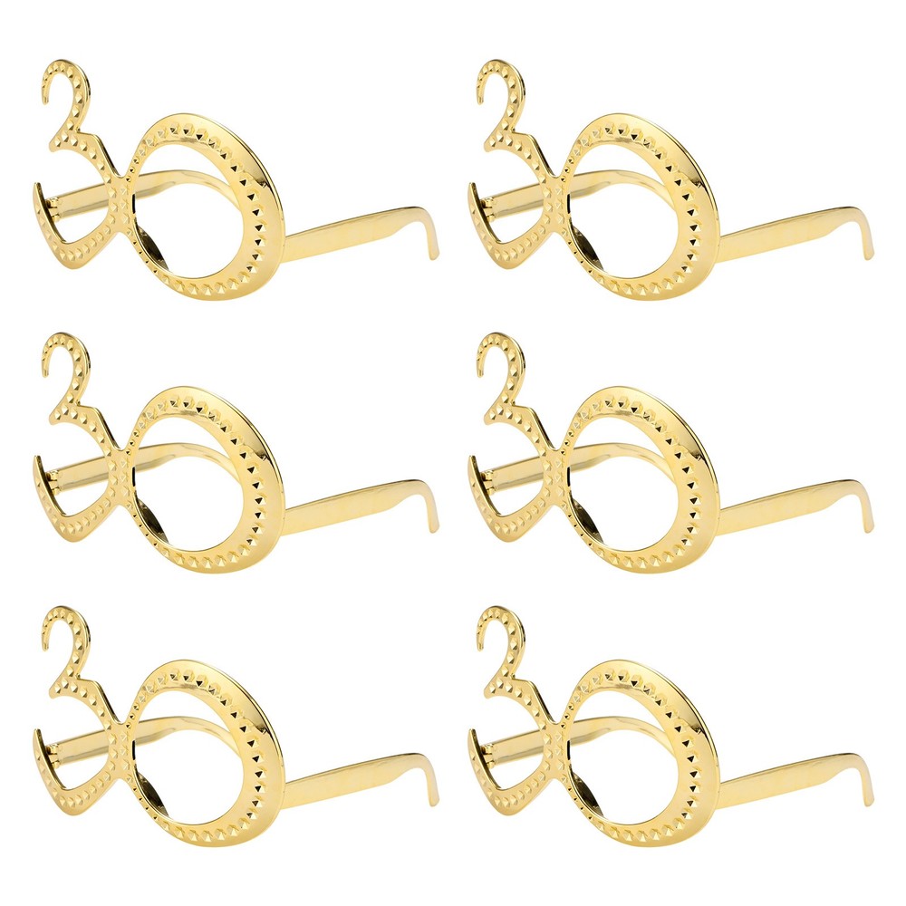 6-Pack Birthday Glasses with Rhinestones, 30th Photo Booth Props [Gold]