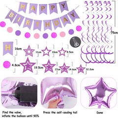 Purple and Glitter Party Supplies, Birthday Banner, Star Balloons, Paper Garland