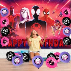 Miles Morales Spider Man Party Supplies Set Plates Balloons Banner Tablecloth
