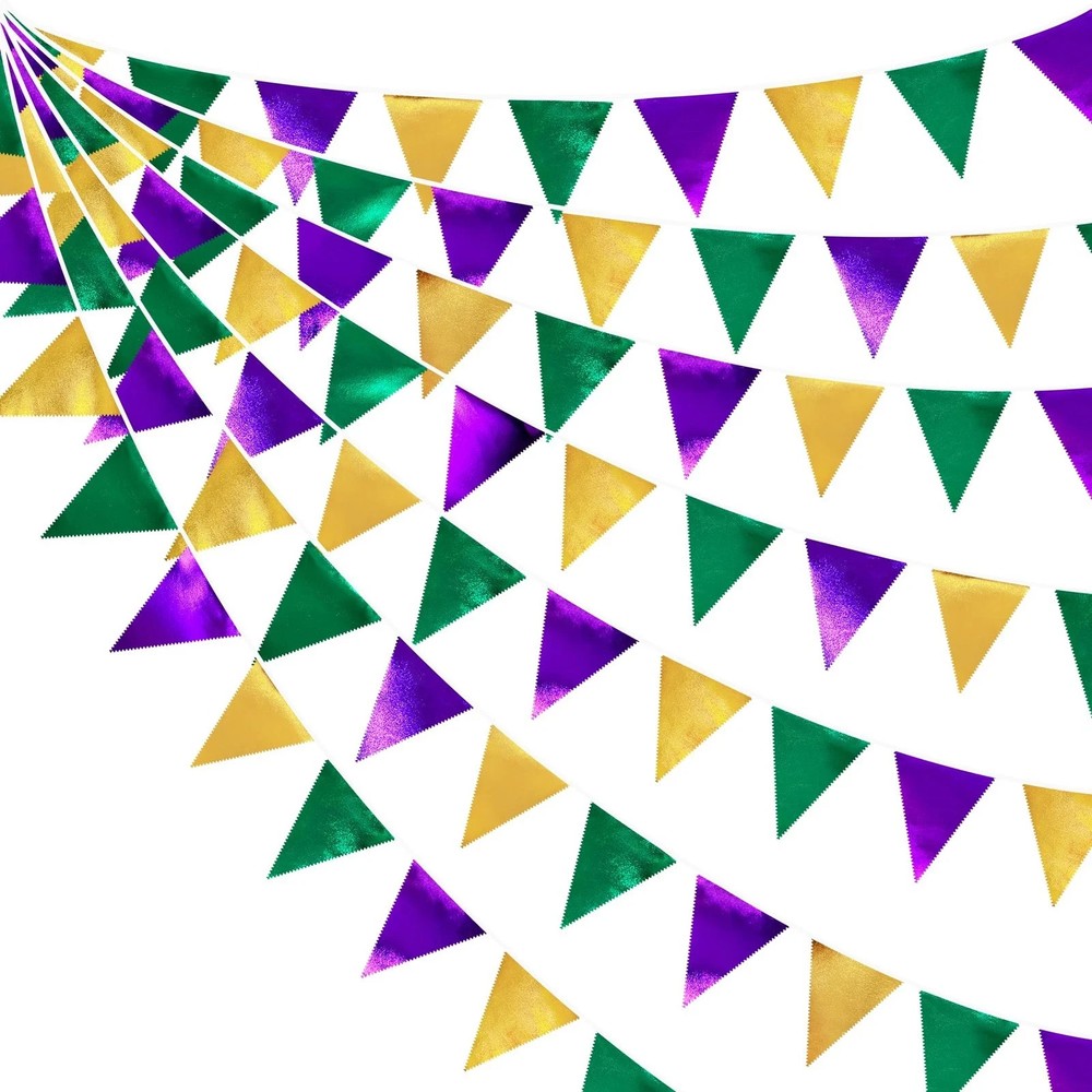 Mardi Gras Party Decorations Purple Green and Gold Metallic Fabric Triangle P…