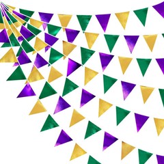 Mardi Gras Party Decorations Purple Green and Gold Metallic Fabric Triangle P…