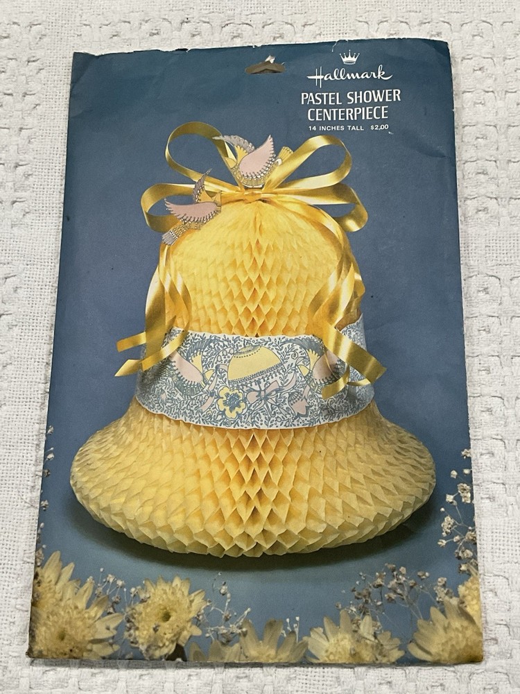 Vintage 1970s Hallmark Yellow Pastel Shower Tissue Bell Centerpiece 14″