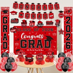 Graduation Decorations 2026 Red Set, Congrats 60 inches by 40 inches,