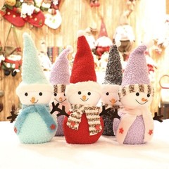 Christmas Ornament Plush Snowman for Doll with Scarf and Hat Miniature Figurine