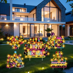 Happy Birthday Yard Signs with Stakes – LED Outdoor Lawn Signs Neon Waterproof S