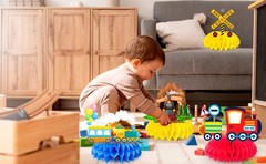 Train 3D Table Honeycomb Centerpiece Transportation Birthday Party Supplies Set