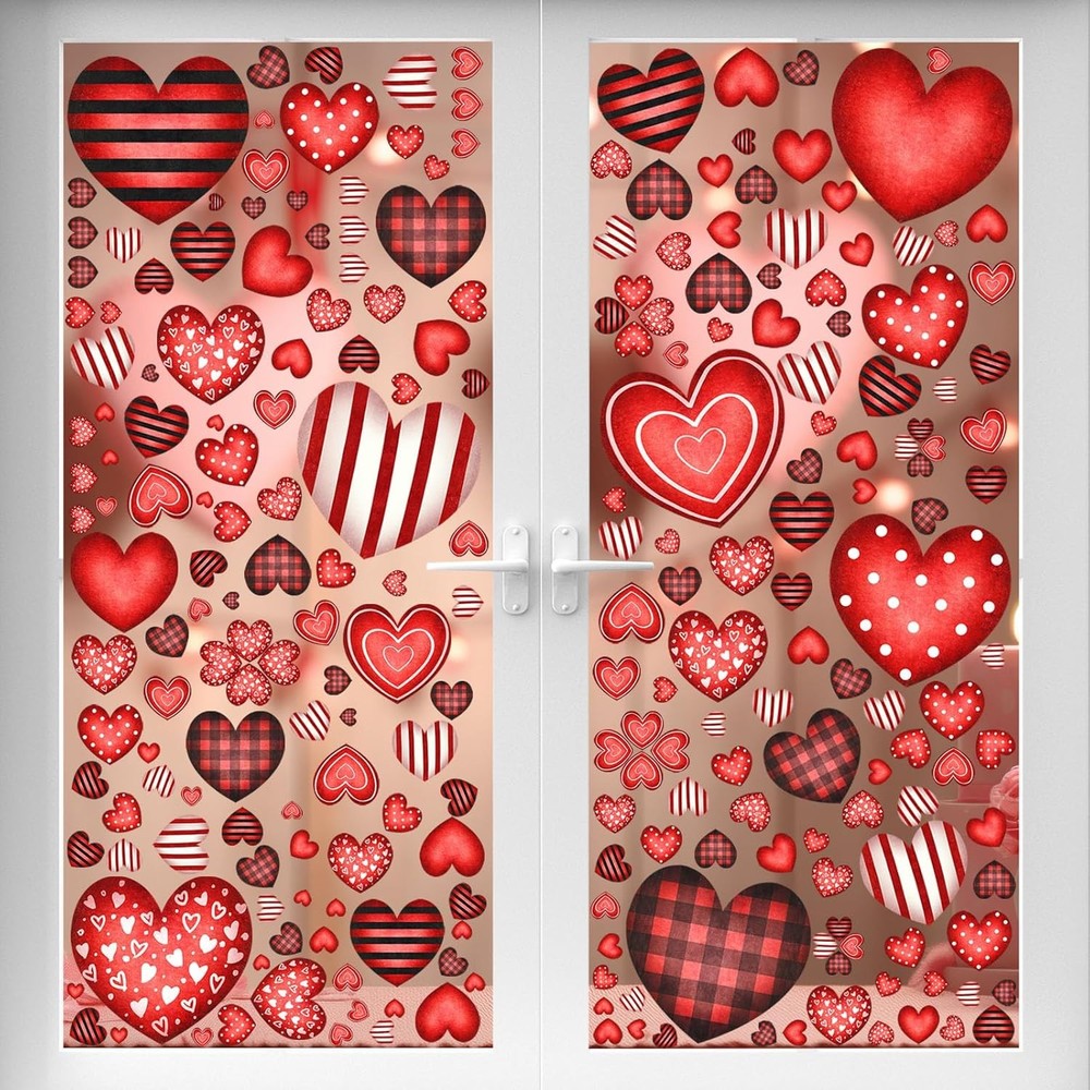 Geyoga 211 Pcs 6 Sheets Valentine‘s Day Window Clings Red, Black, White