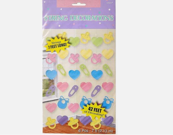 Baby Shower Hanging String Gender Reveal Multi Foil Decoration 7 Feet Long 6pcs