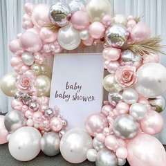 Pink White Silver Balloon Arch Double Pearl White Pink Balloon Garland with S…