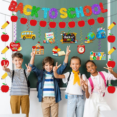 Back to School Decorations Banner,Back to School Banner and Apple Pencil Garland