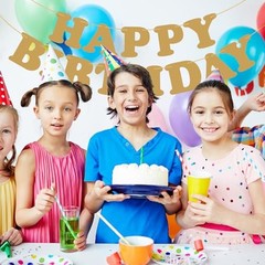 Happy Birthday Banner Birthday Sign Backdrop Party Supplies for Kids Boys Gold