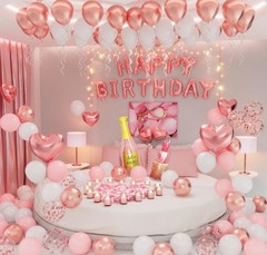 Rose Gold Happy Birthday Decorations for Women Pink Rose Gold Balloons Birthday