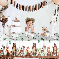 3Ct Woodland Plastic Tablecloth Creatures Fox Birthday Baby Shower Banner Wild