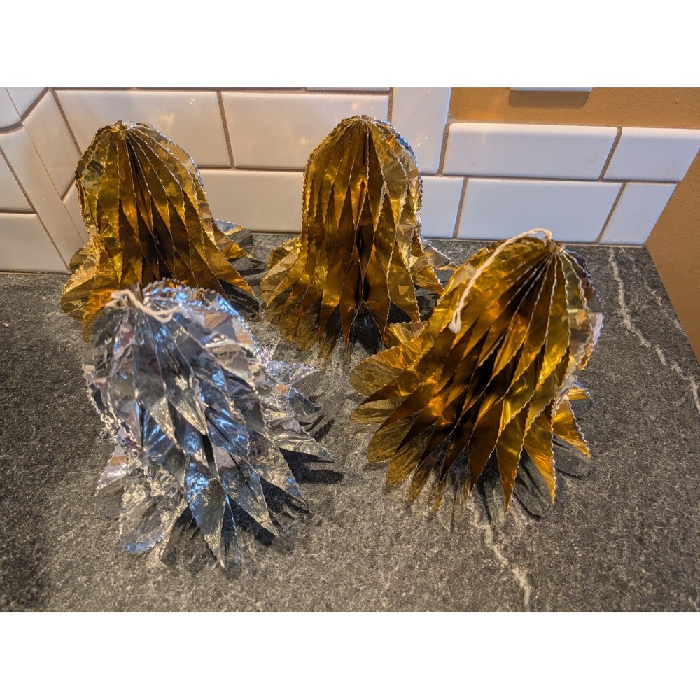 4x Beistle Art Foil Honeycomb Decorations Gold Silver Rare Vintage Party