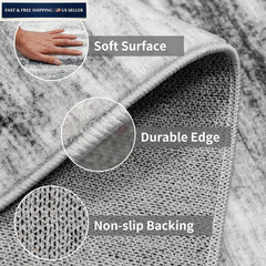 Washable Kitchen Runner Rug for Family: Easy-to-Clean 2′ x 6′ (Runner), Grey