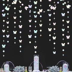 40Ft White Iridescent Butterfly Garlands White Holographic Paper Hanging Polk…