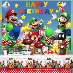 Super Mario Bros. Theme Party Decoration, 5×3.5ft Happy Birthday Backdrop