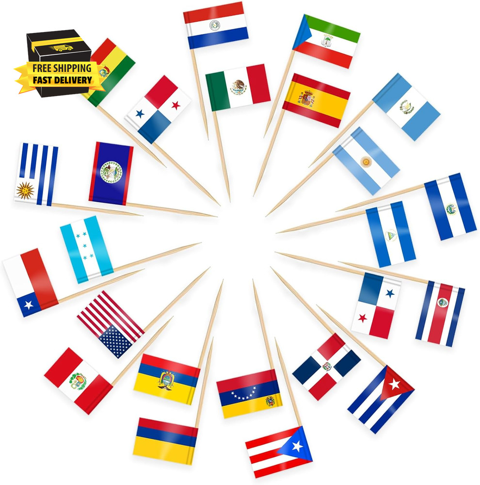 Hispanic Heritage Cupcake Toppers, 100 Pcs Toothpick Flags for Hispanic Heritage