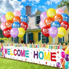 Colorful Welcome Banner & Balloons – 24 Pcs Welcome Back Yard Sign Multicolor