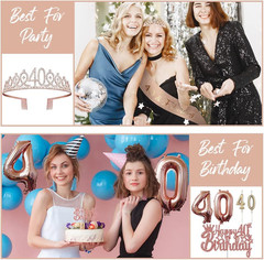 40Th Birthday Decorations for Her – 5Pcs Gifts Including 40Th Tiara Crown, Sa…