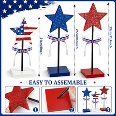 3 PCS 4th of July Table Decorations Wood Star Set, Labor Day Tiered Tray Deco…