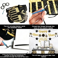 Black Gold New Years Decorations 2026 Glitter Happy New Year Banner New Years