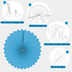 Paper round Fan Party Decorations, Blue Yellow Hanging Fans for Carnival Circus,