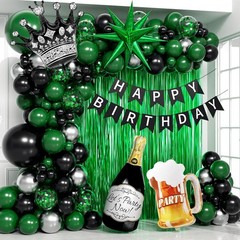 Green Party Decorations, Green Black Silver Foil Balloons Happy Banner Fringe…