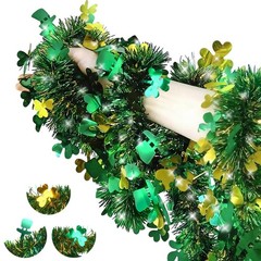 33 FT St Patricks Day Tinsel Garland, Green Shamrock Hat Decorations, Hanging…