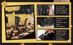 4 Pcs 15ft Gold and Black Metallic Foil Ceiling Fringe Curtains, Graduation