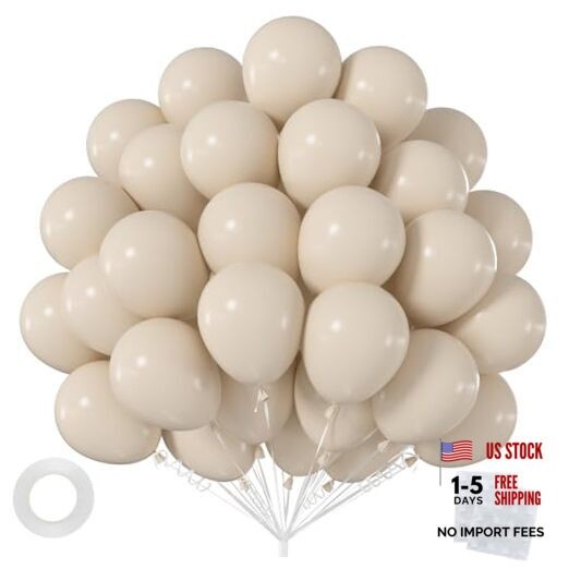 55pcs Sand White Balloons 12 Inch, Premium Matte Cream Beige Latex White Sand