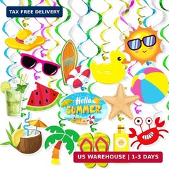 Summer Pool Beach Hanging Swirls Banner Decor 30 Pack Foil Ceiling Hanging Swirl