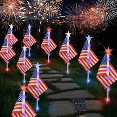 8-Mode Solar American Flag Lights – Perfect Outdoor Decoration for Memorial Day