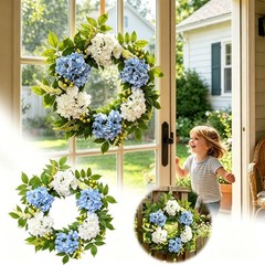 Beautiful White And Blue Hydrangea Wreath For Home Decoration Indoor Outdoor