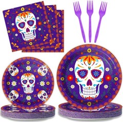 Complete 96 Pcs Mexican Fiesta Tableware Set for Day of The Dead Celebrations