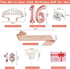 Sweet 16 Birthday Party Kit Decorations Sash Tiara Balloons Cake Topper