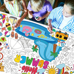 Summer Coloring Tablecloth, 72 X 32 Inch Summer Crafts for Kids, Coloring Table
